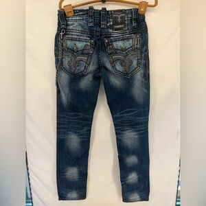 Rock Revival Men’s Milton Alt Straight Embroidered Denim Jeans W/ Chain Size 31